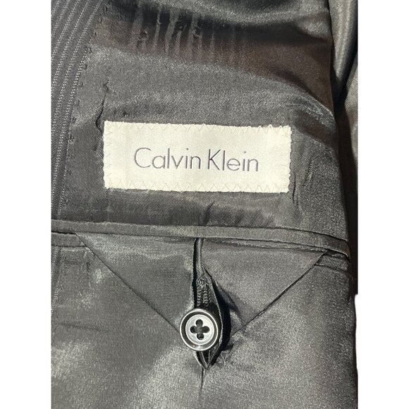 Calvin Klein Mens Black Pinstripe Wool Suit Jacket Blazer 2-Button 46L - Picture 10 of 11